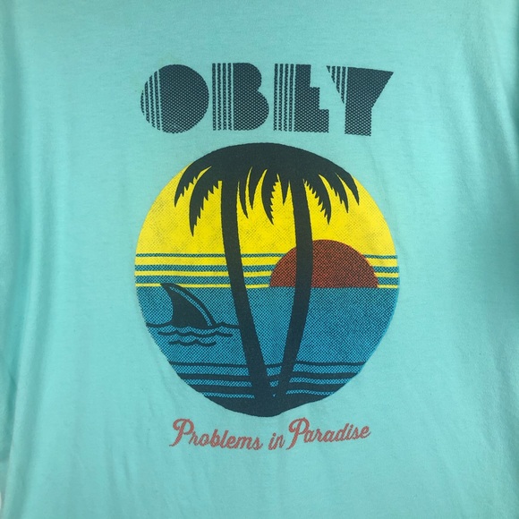 OBEY Problems In Paradise T-SHIRT Turquoise Large - Picture 2 of 5